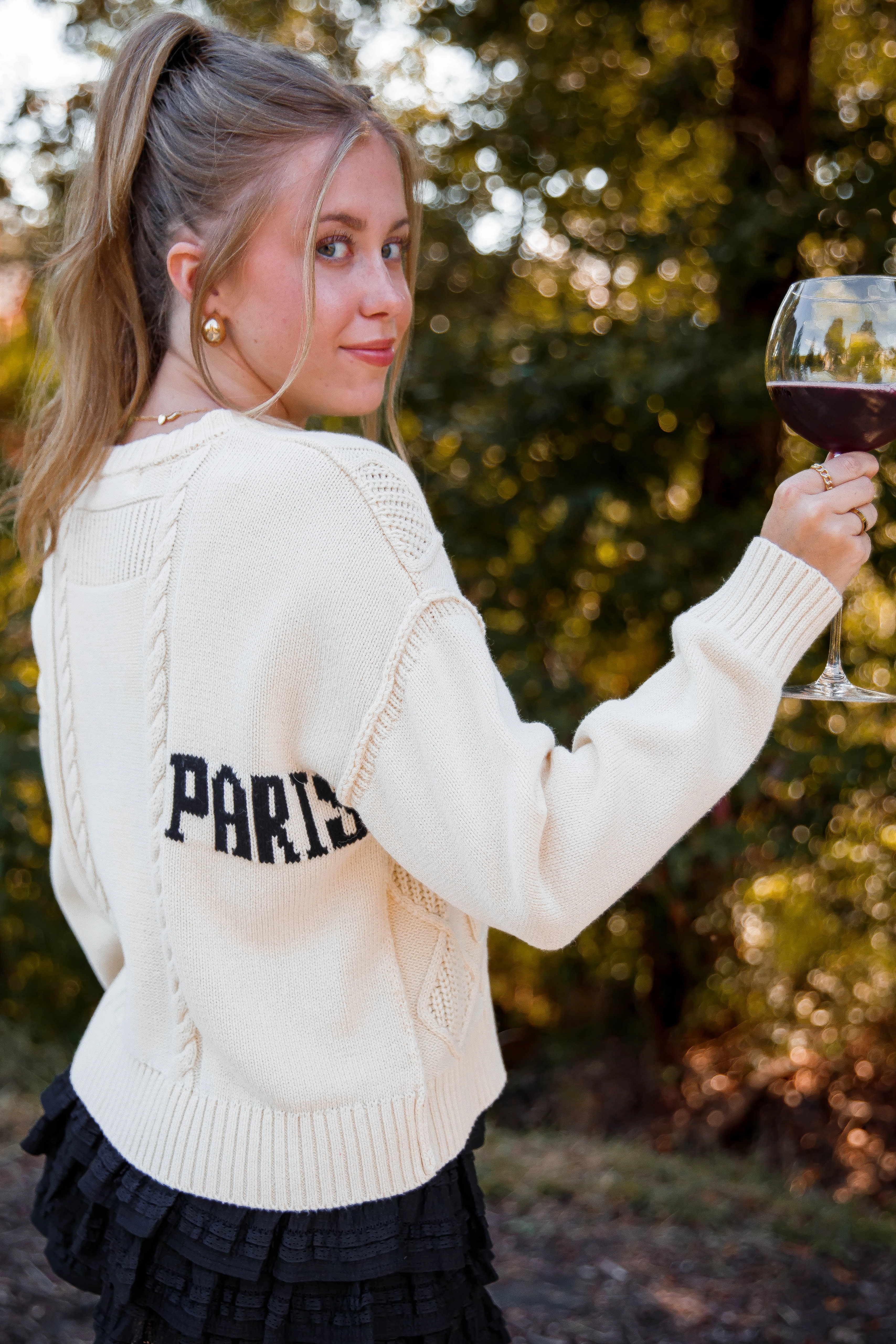 No Iron Fabric Ventilated Panel Design New Romance In The City Sweater-Paris