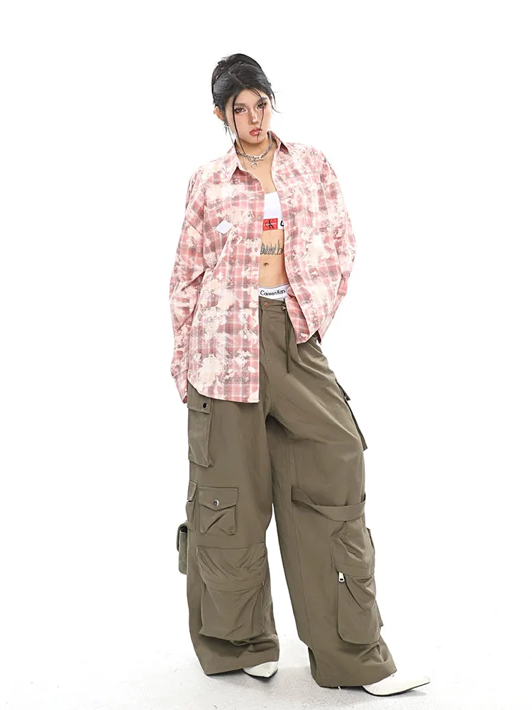 Nial Solid Color Army Green Multi Pocket Wide Leg Cargo Pants