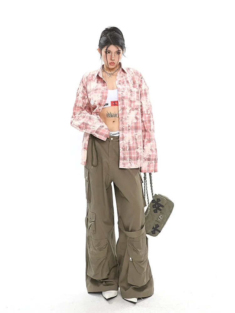 Nial Solid Color Army Green Multi Pocket Wide Leg Cargo Pants