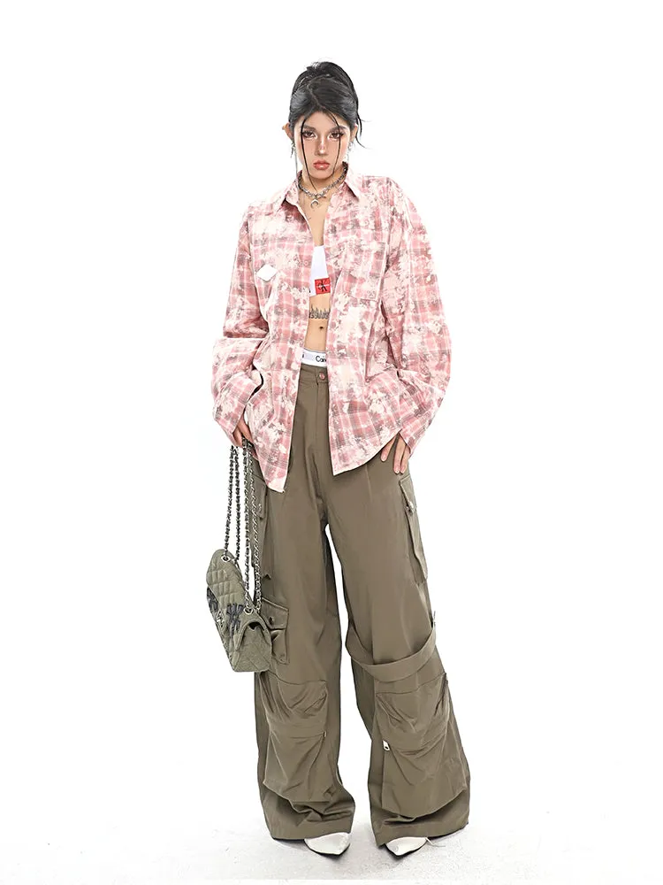 Nial Solid Color Army Green Multi Pocket Wide Leg Cargo Pants