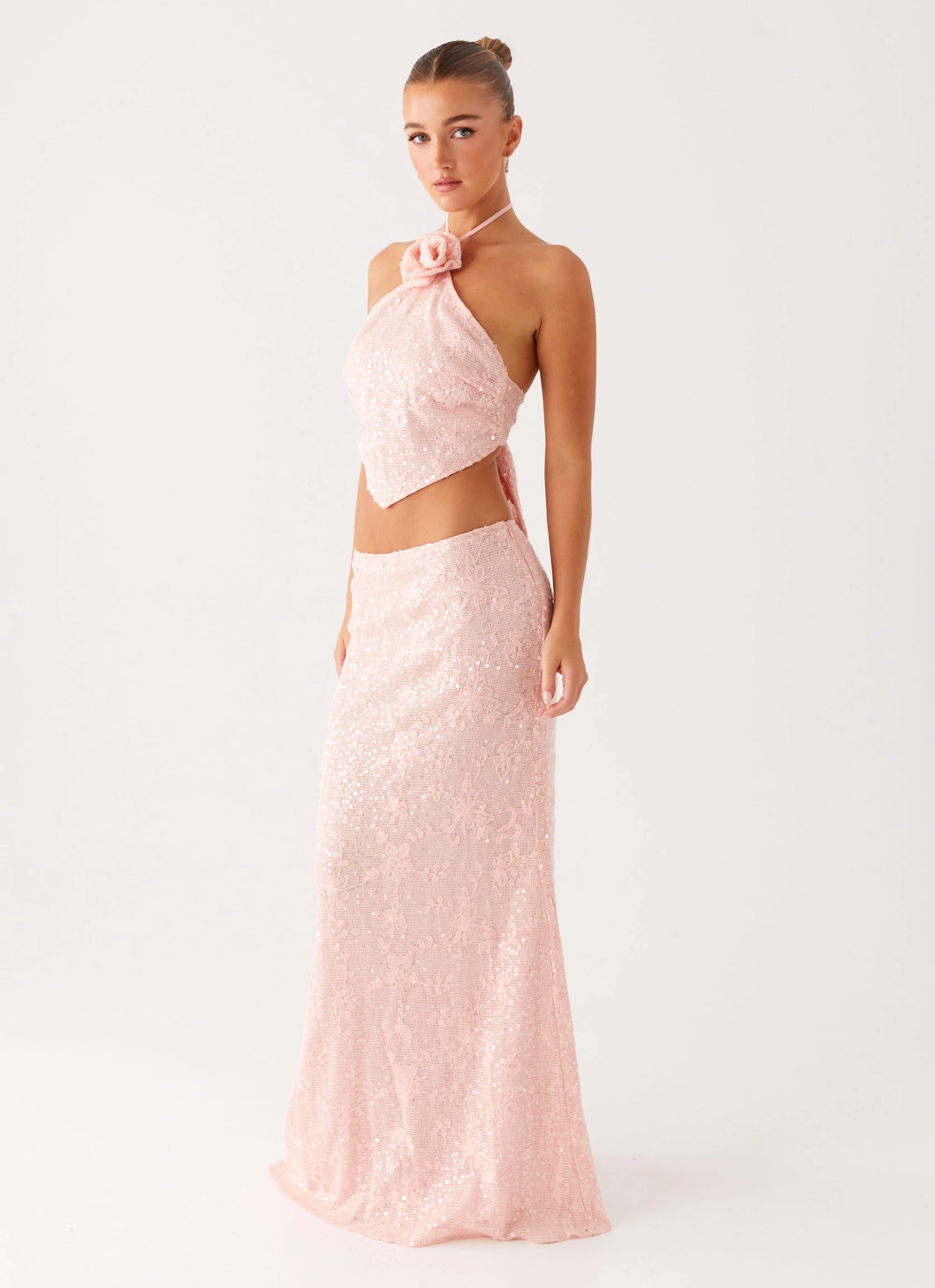 Nico Sequin Maxi Skirt - Pink Quick Slip