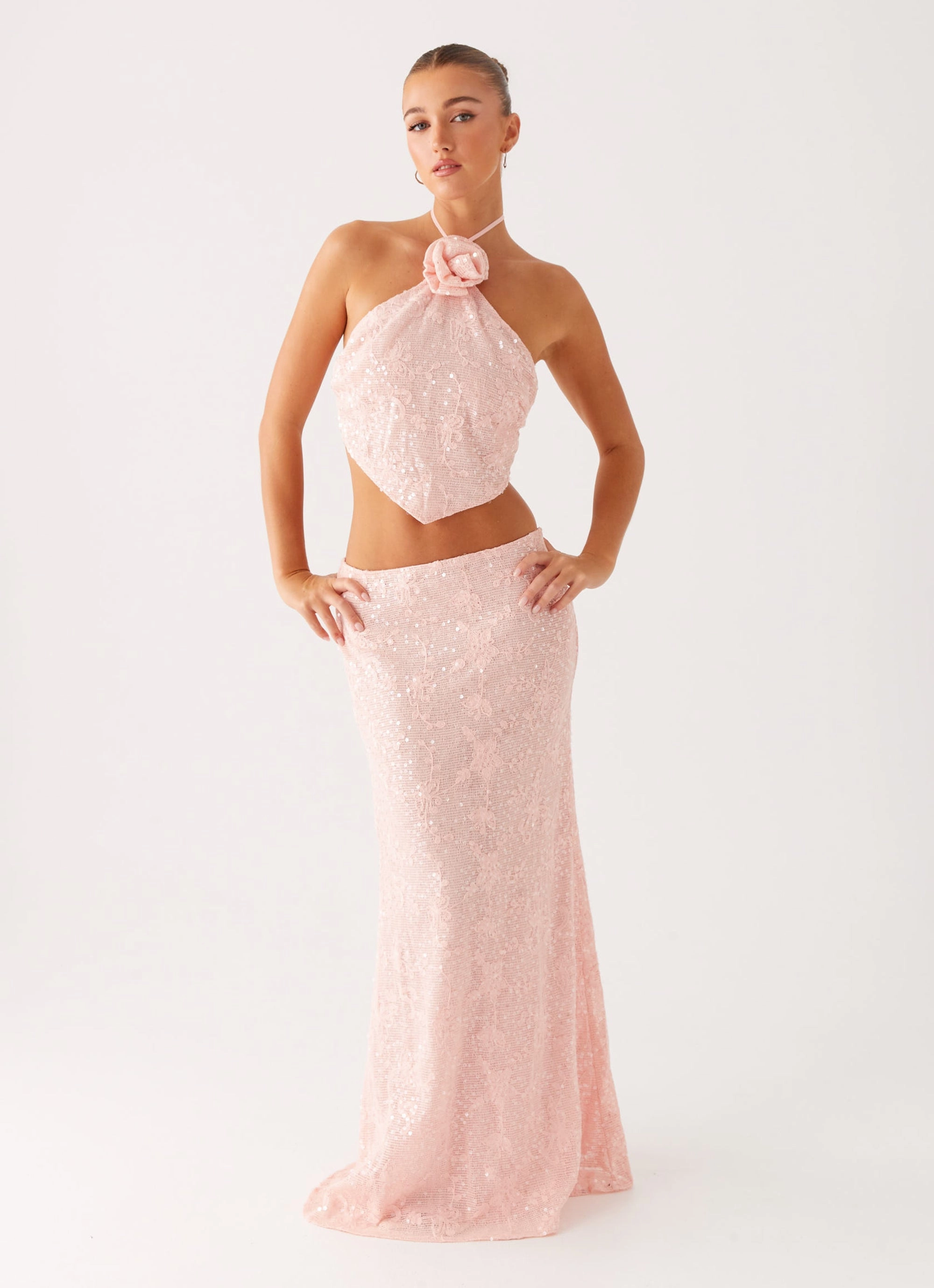 Nico Sequin Maxi Skirt - Pink Flattering Comfort