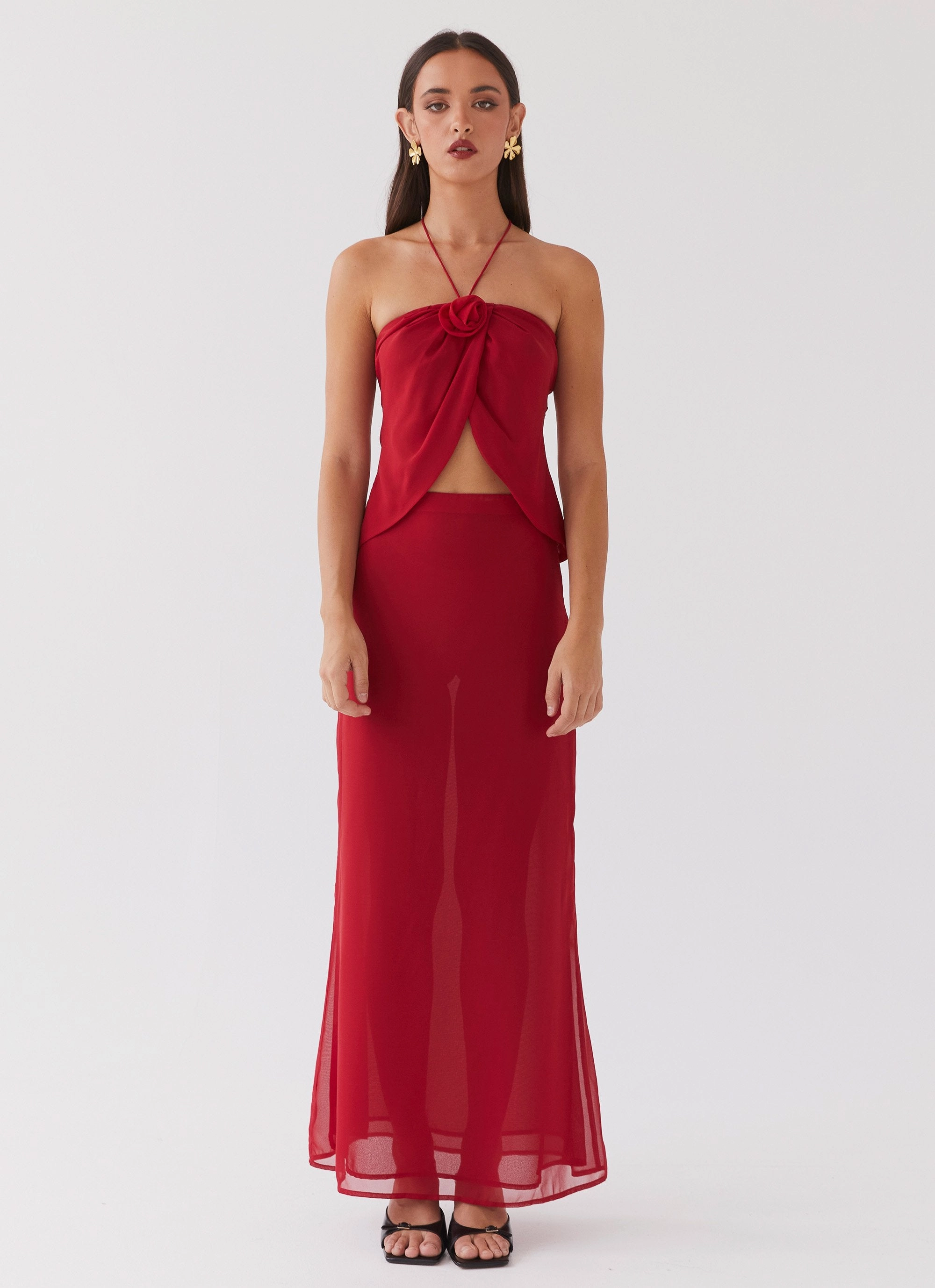 Noise Free Fabric Nightfall Maxi Skirt - Rouge Red