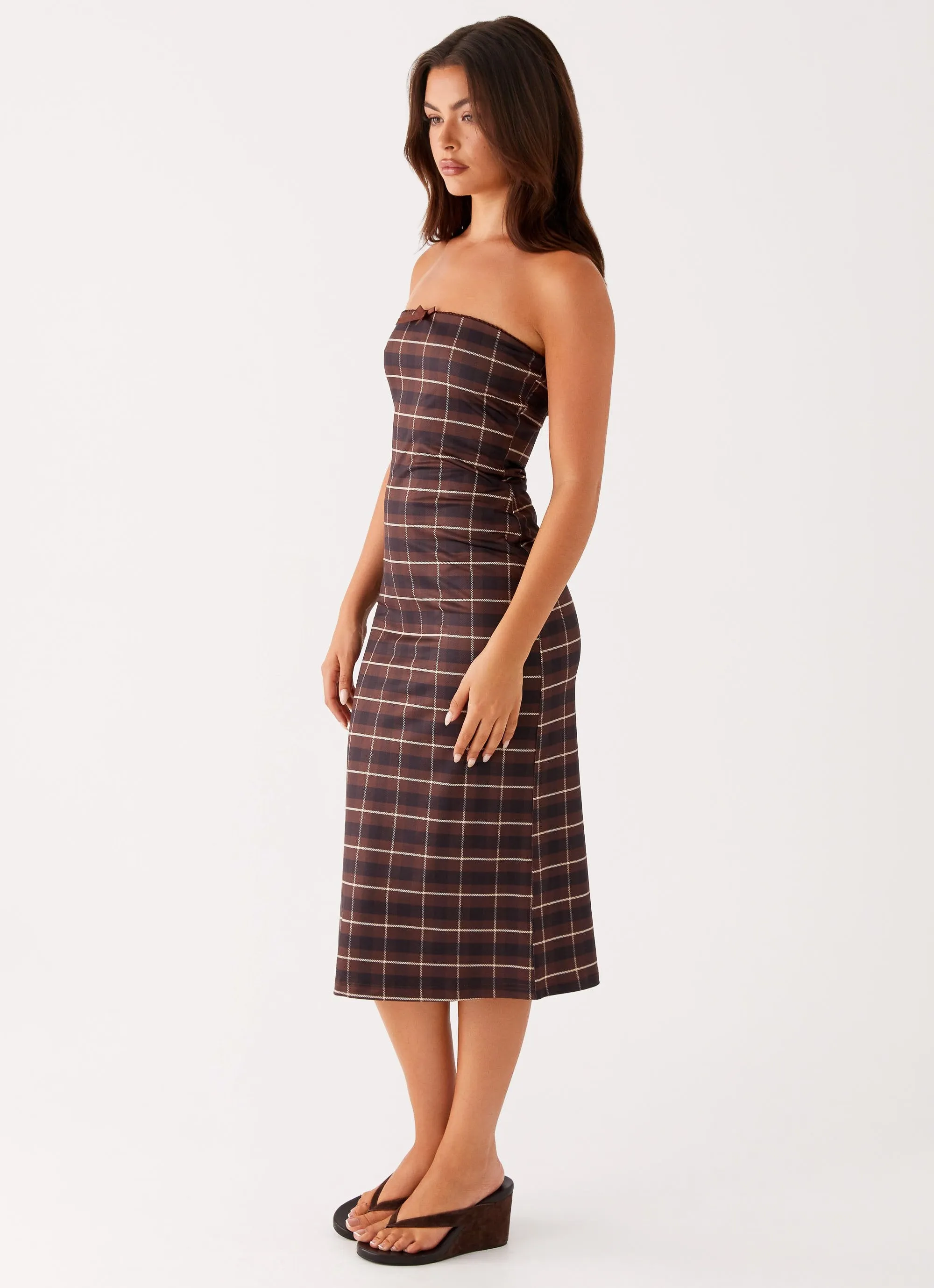 All-Day Fit Vibrant Hue Niko Strapless Midi Dress - Brown Black Check