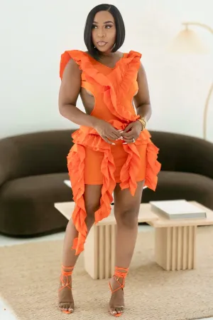 Nina Elegance Open Back Mini Dress-Orange Playful design piece Relaxed Vibe