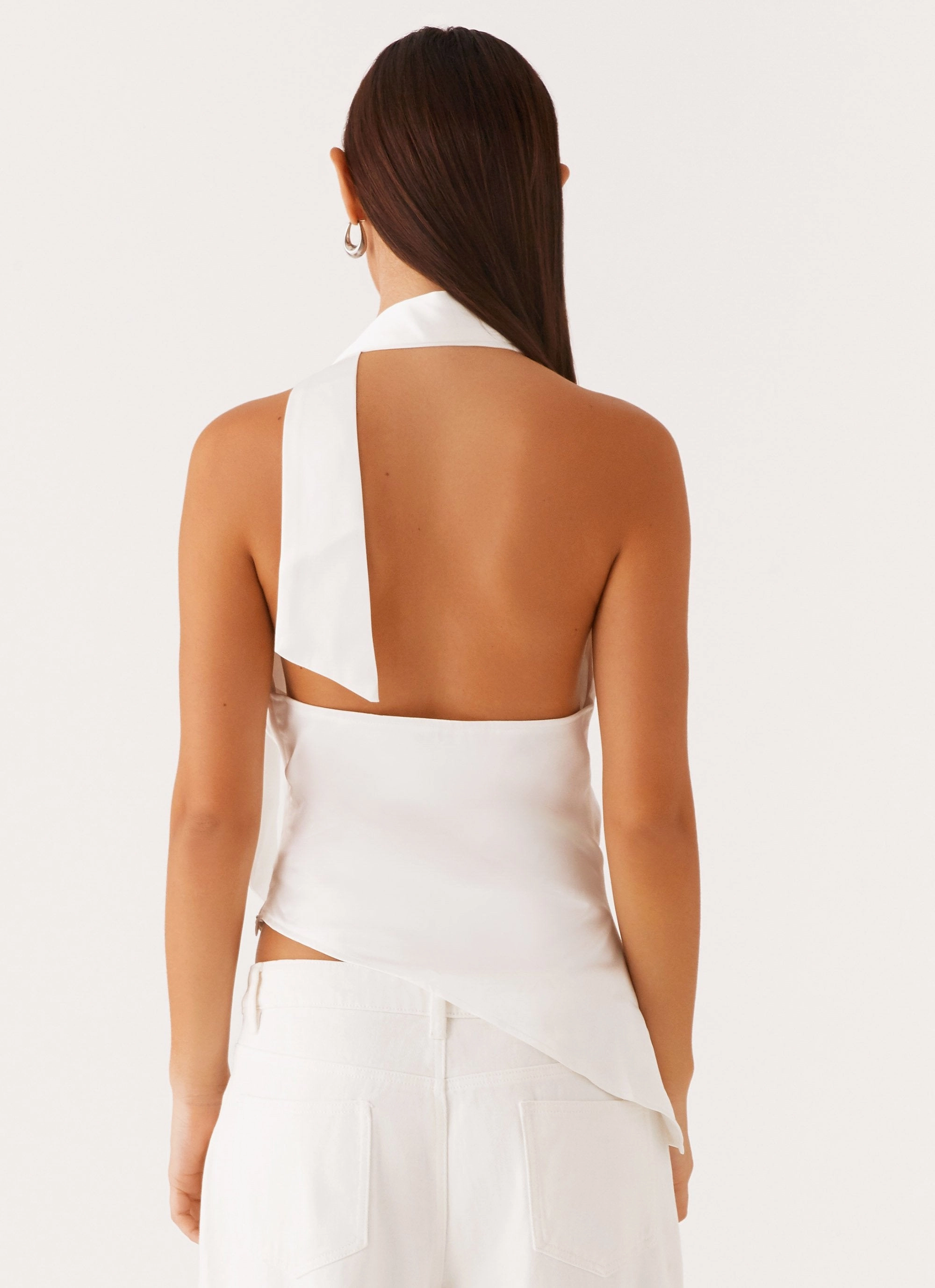 Nina Halterneck Scarf Top - White Printed Blouse Sweat Absorbent Inner Layer
