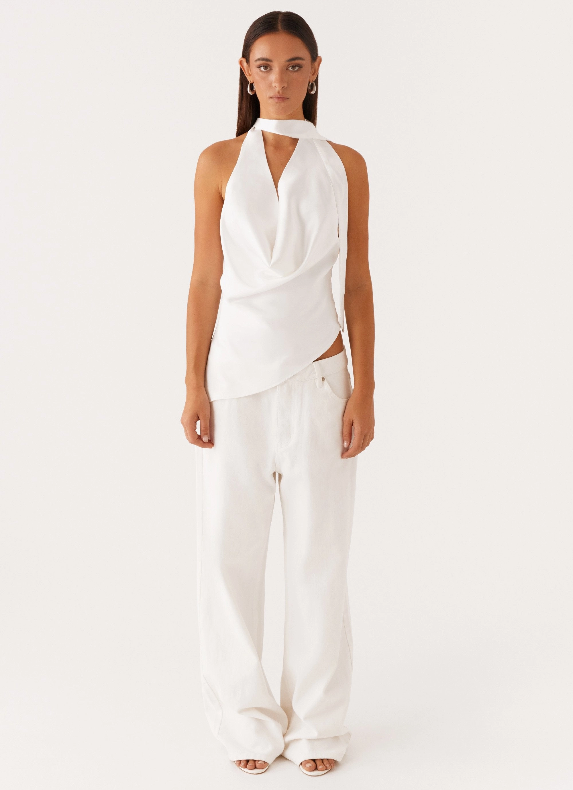 Nina Halterneck Scarf Top - White Knit Fabric Technology FlatlockSeams