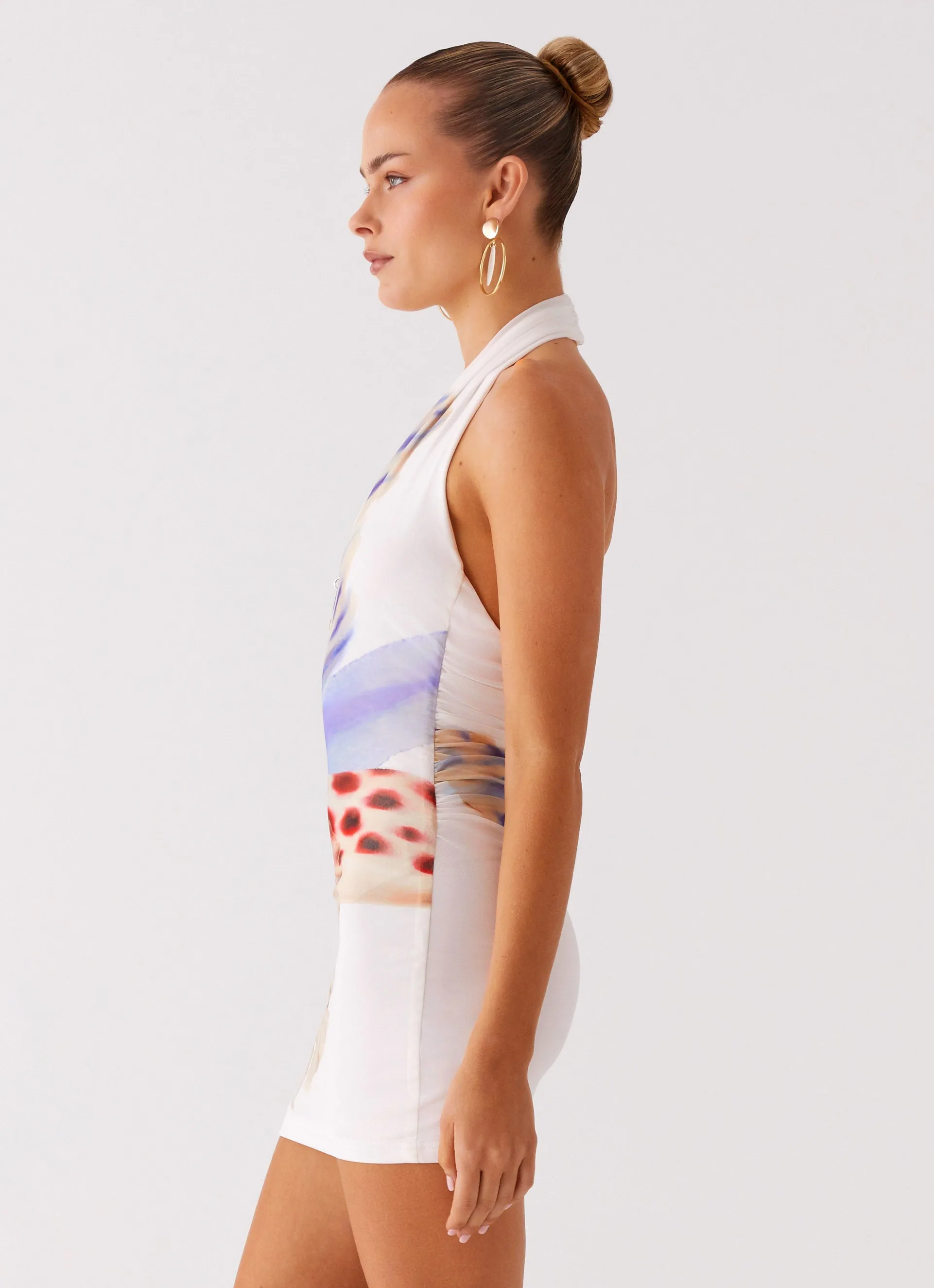 No Time Mini Dress - White Sea Bloom Evening Classic Embroidered Fabric