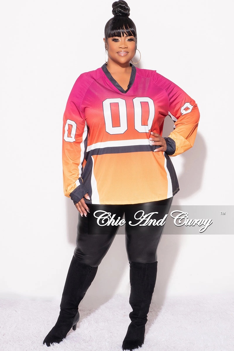 Final Sale Plus Size Jersey Top in Fuchsia Orange Black and Yellow Outdoor Flex Soft Stretch