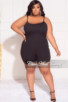 Final Sale Plus Size Spaghetti Strap Romper in Black snag resistant Sport Performance