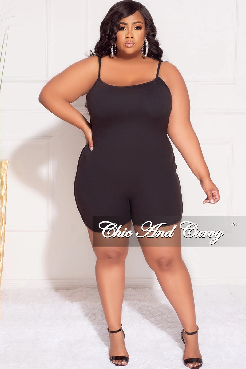 Final Sale Plus Size Spaghetti Strap Romper in Black snag resistant Sport Performance