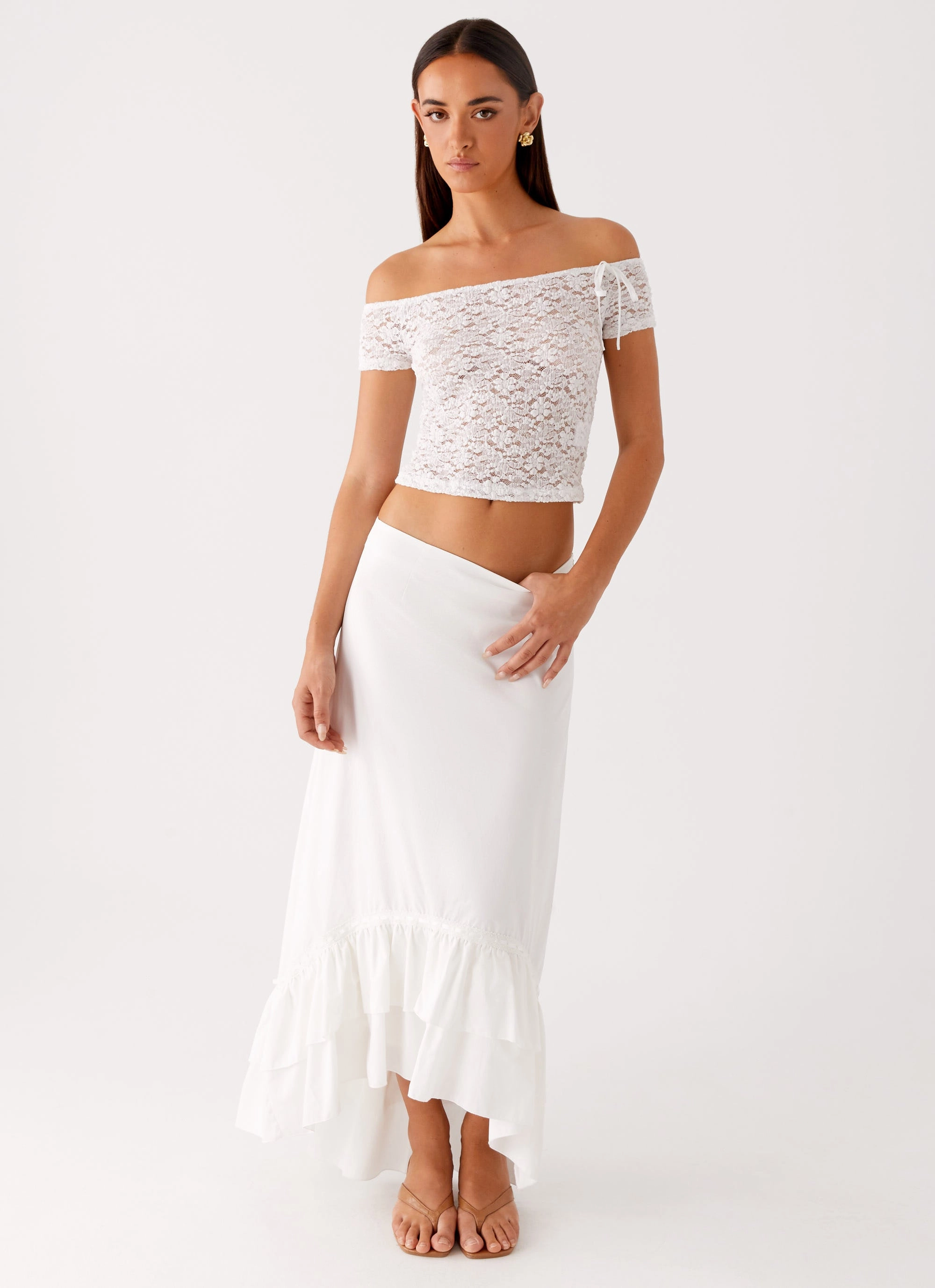 Alessandra Maxi Skirt - White Raw edge Trendy Vibe