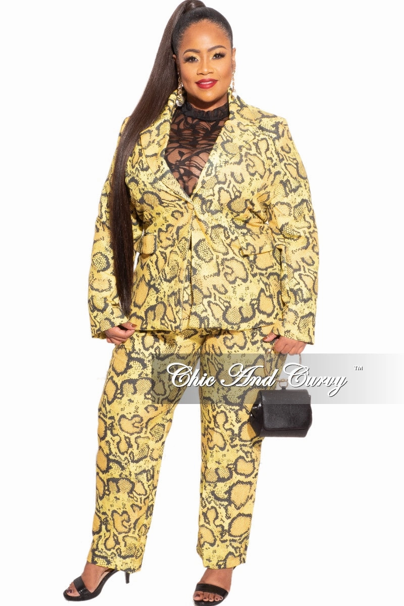 ElasticWaist Practical Fit Final Plus Size Pants Suit in Yellow and Black Snake Skin