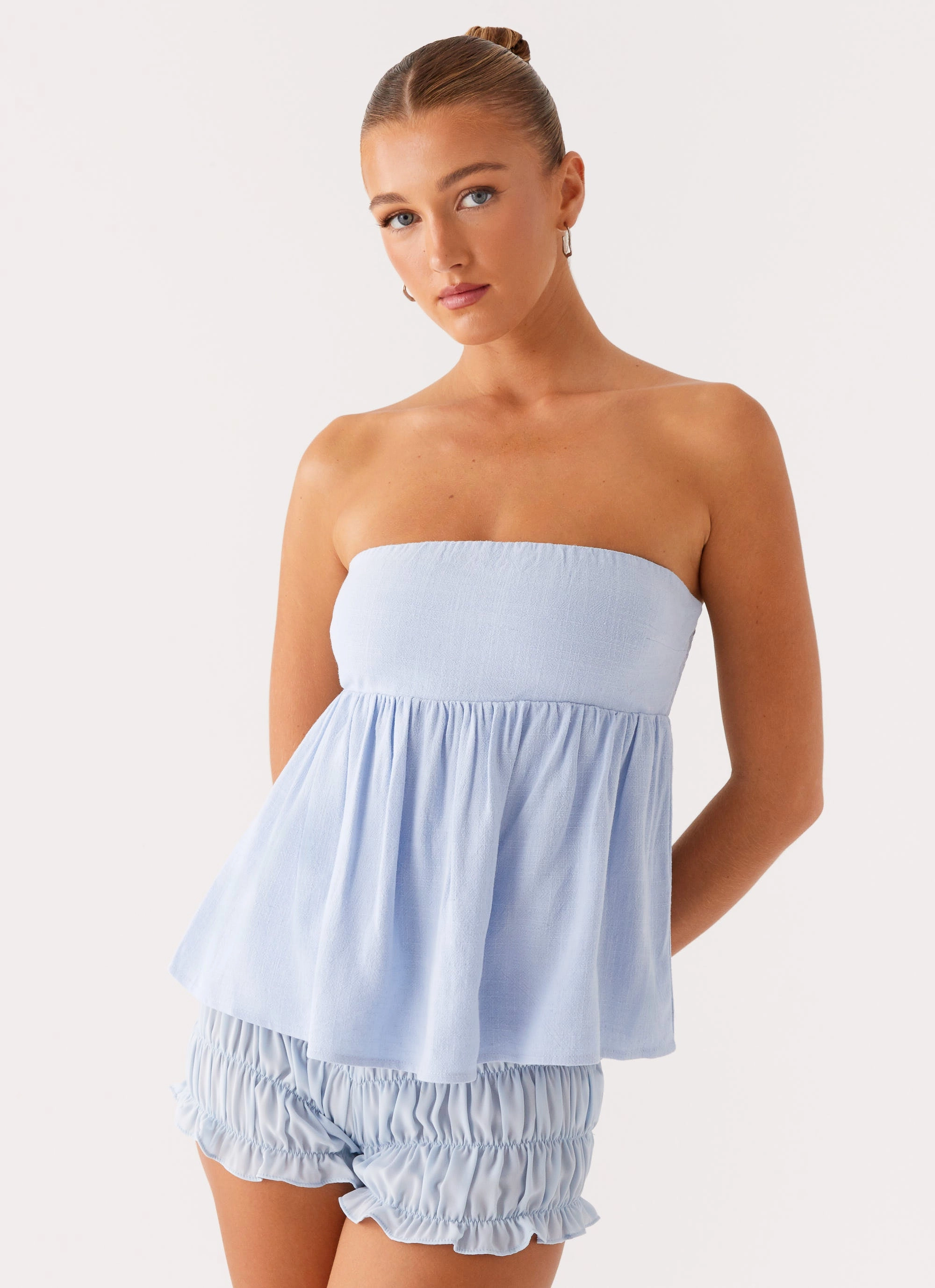 Cassie Tube Top - Blue Hydrophobic Surface Treatment AdjustableHemCuffs