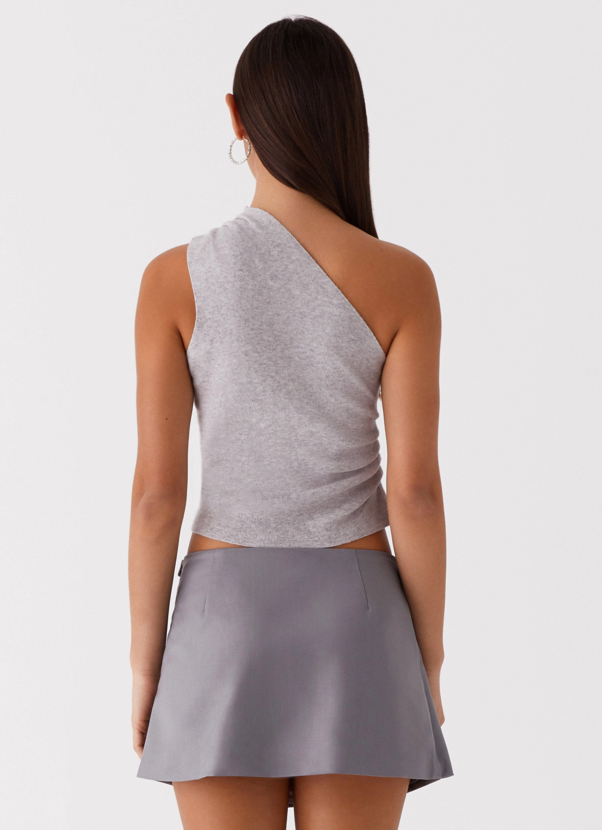 Convertible Style CompactSize Indy One Shoulder Knit Top - Grey