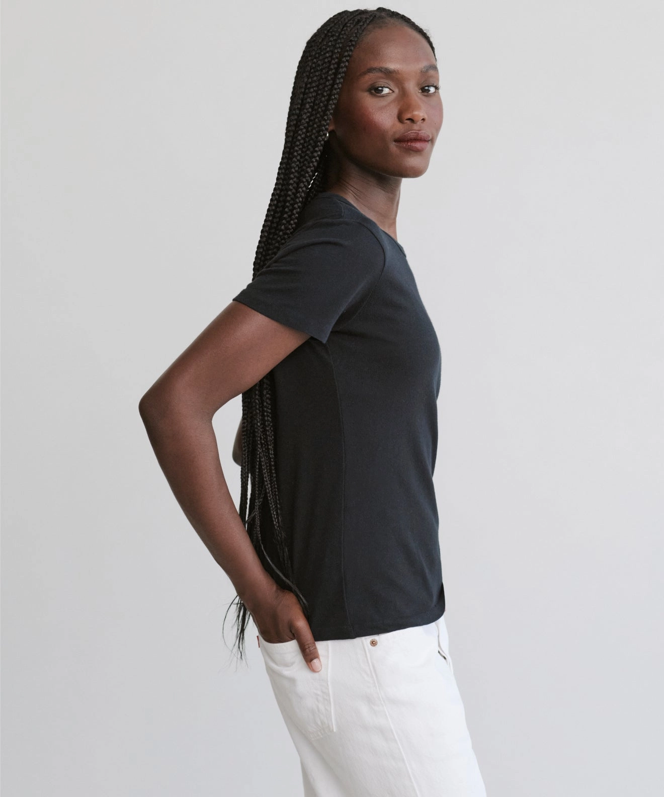 VNeckline Minimalist Cuff Cotton Slim Tee