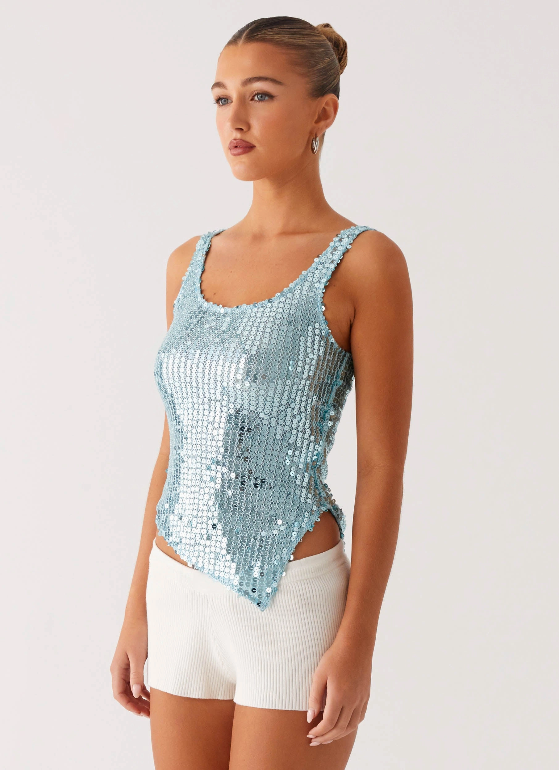 Bluesign Approved Material RawHemDetail Electra Sequin Tank - Turquoise