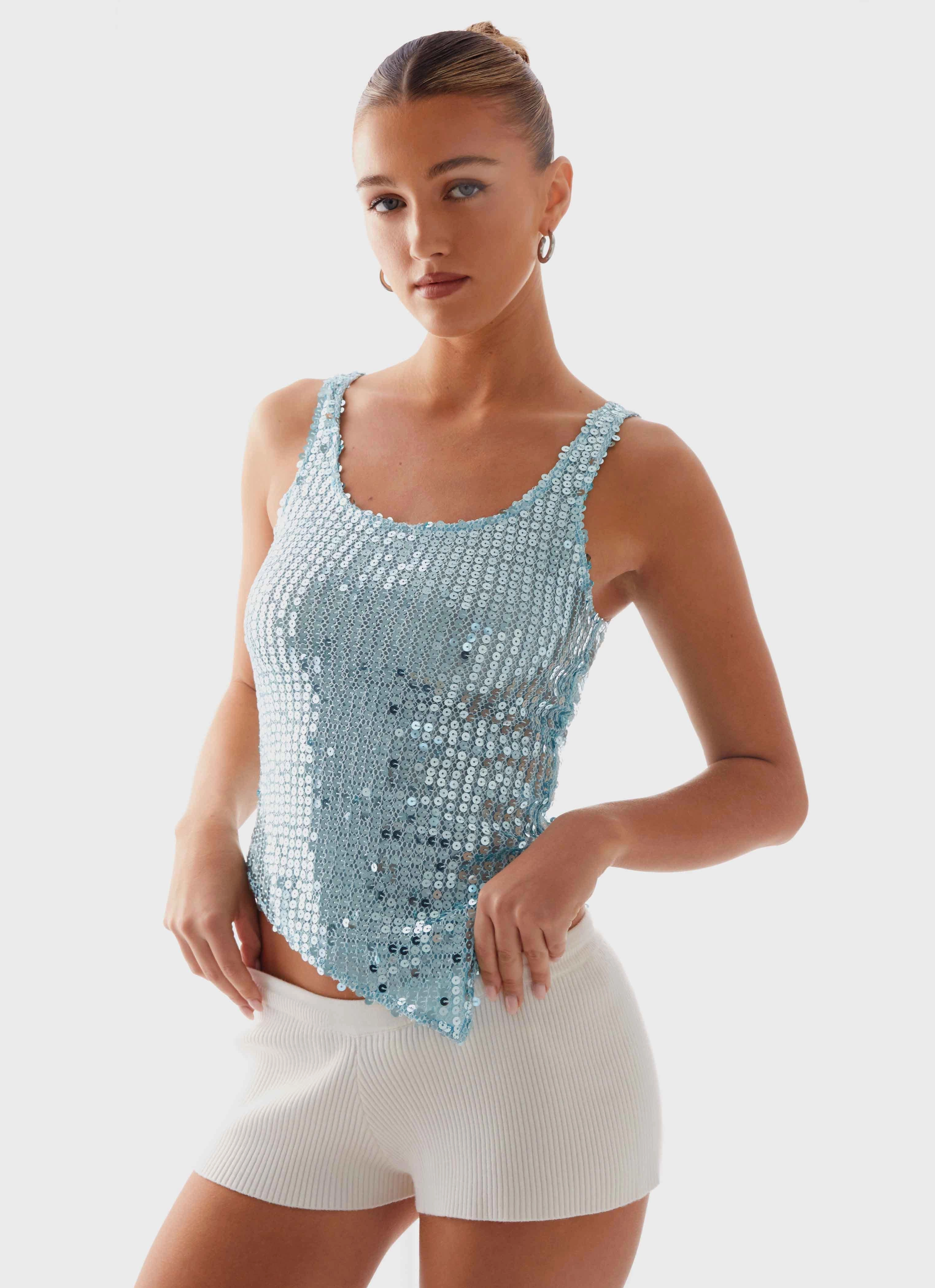 Electra Sequin Tank - Turquoise UVProtection Coating
