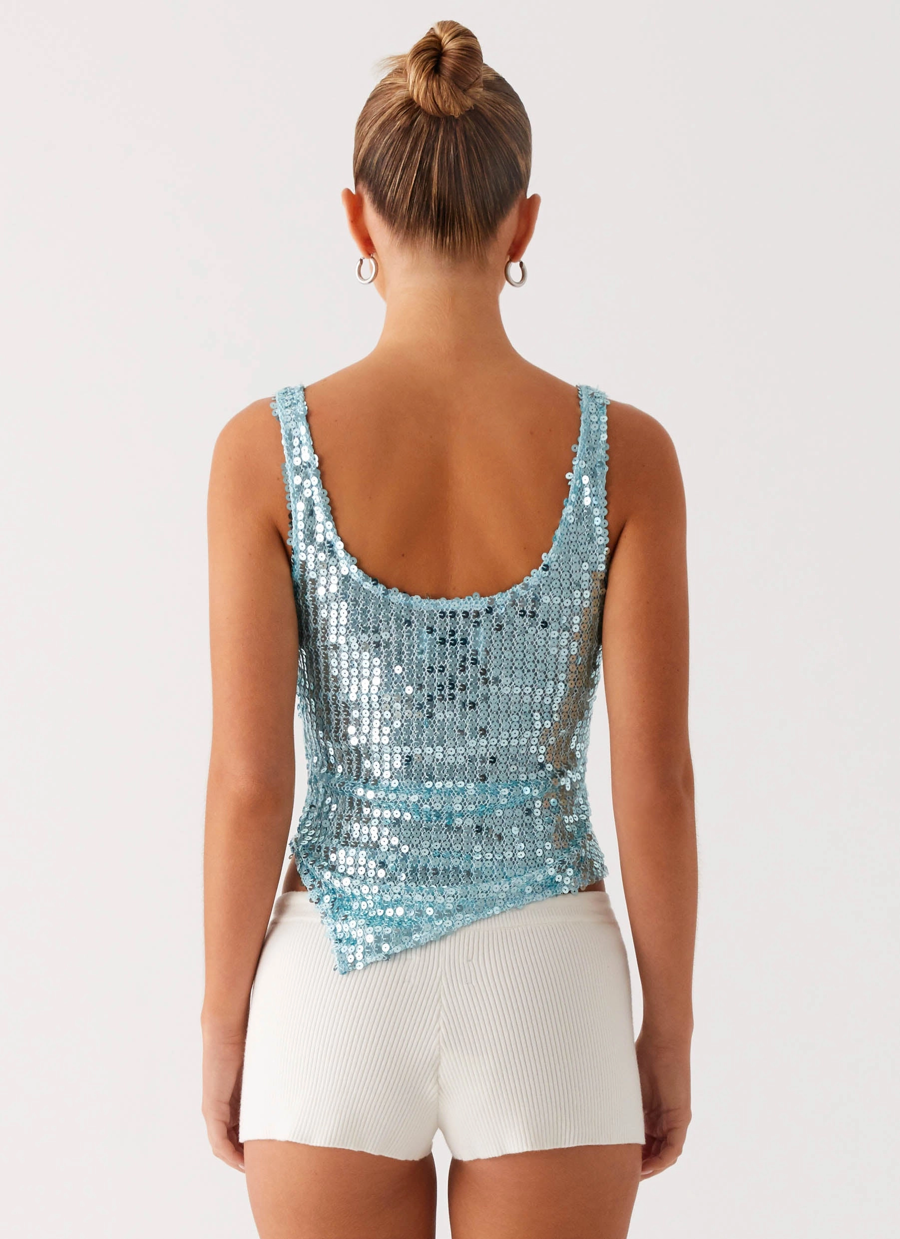 Electra Sequin Tank - Turquoise LoopwheelFabric