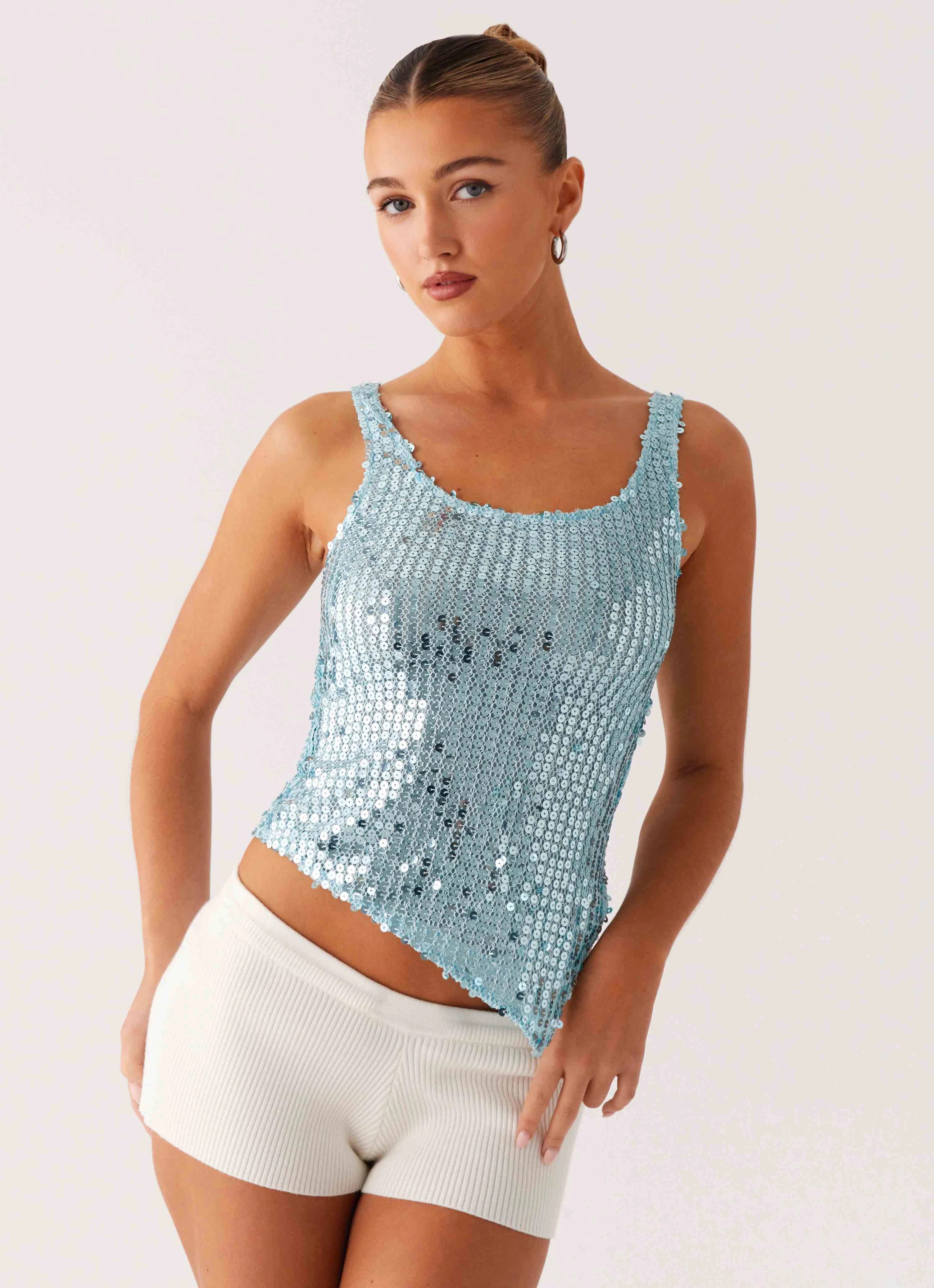Fashionable Tank Electra Sequin Tank - Turquoise