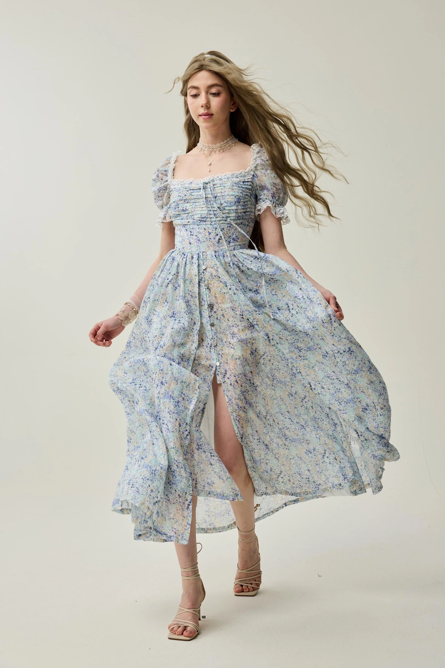 Adjustable Fit Low Maintenance Monet Haze 26 | Fairy layered Linen Dress with pintucks