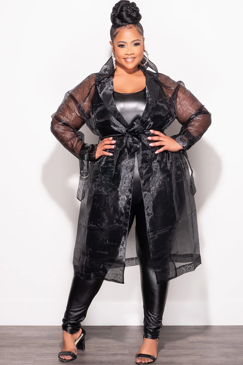 *Final Sale Plus Size Sheer Coat in Black Stretchable Comfort OrganicCotton