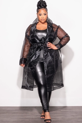 *Final Sale Plus Size Sheer Coat in Black Durable Fit