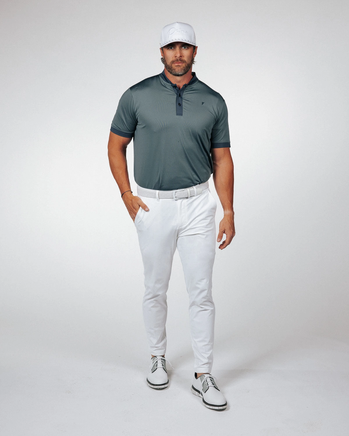 Layered Neckline Rolled Hem Detailing Two Tone Navy/Gray Blade Polo