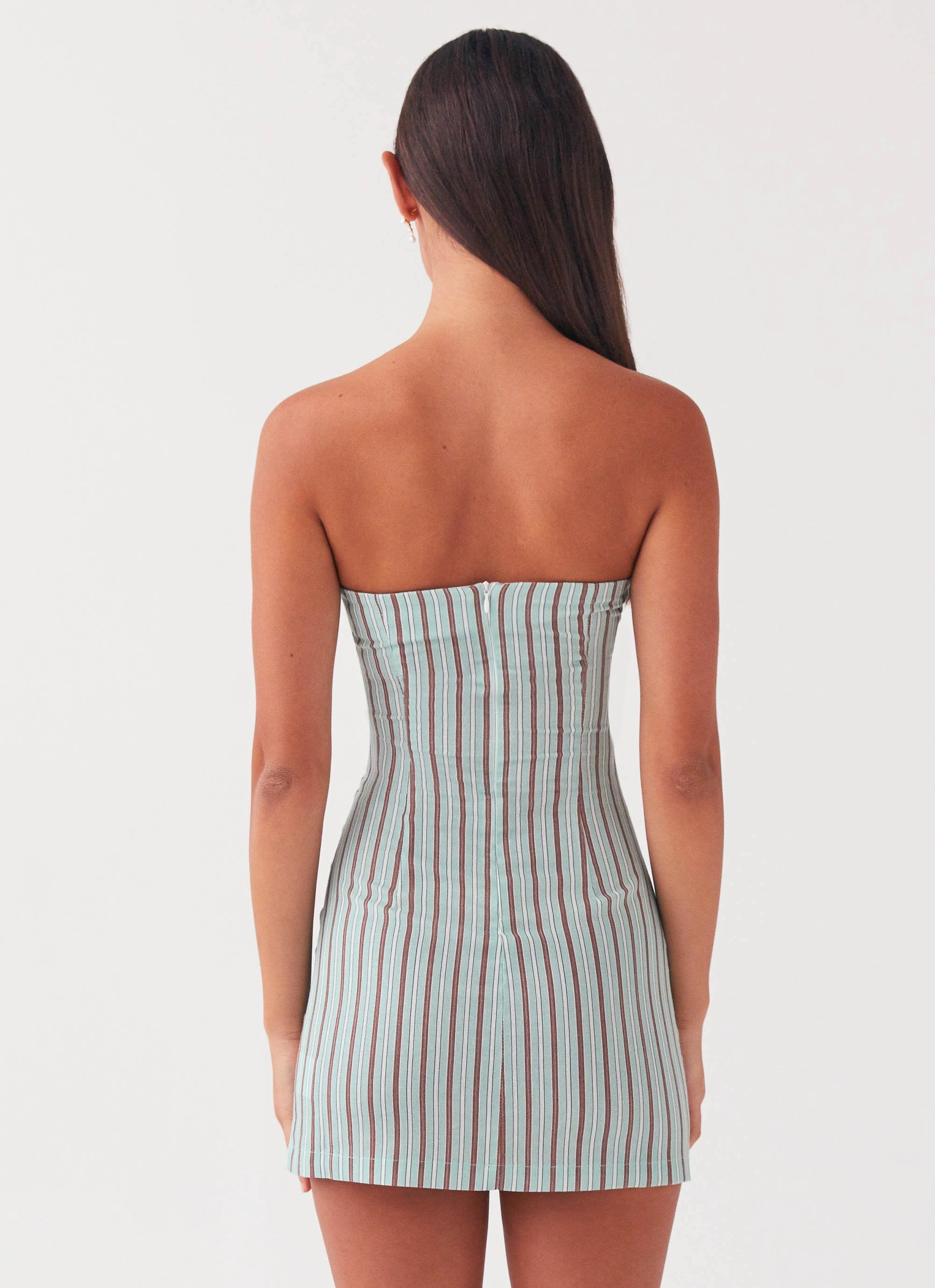 Noline Linen Mini Dress - Coastal Stripe Calm Shine