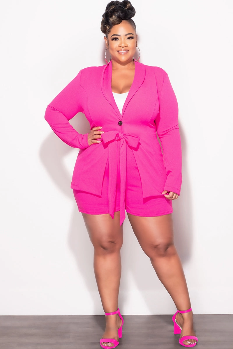 Performance Support Light wash Final Sale Plus Size 2pc Shorts Suit in Fuchsia