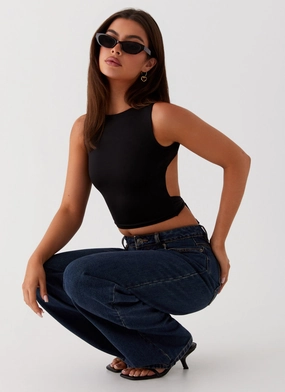 Reflective Accent Trim Saskie Crop Top - Black