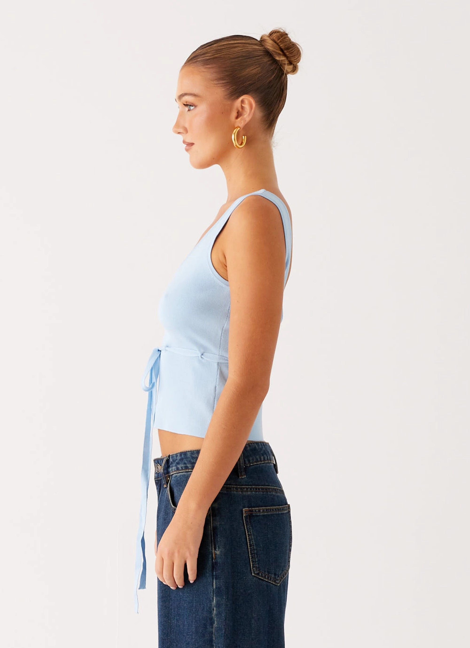 Brushed Inner Layer LayeredCollar Macall Knit Tank - Blue