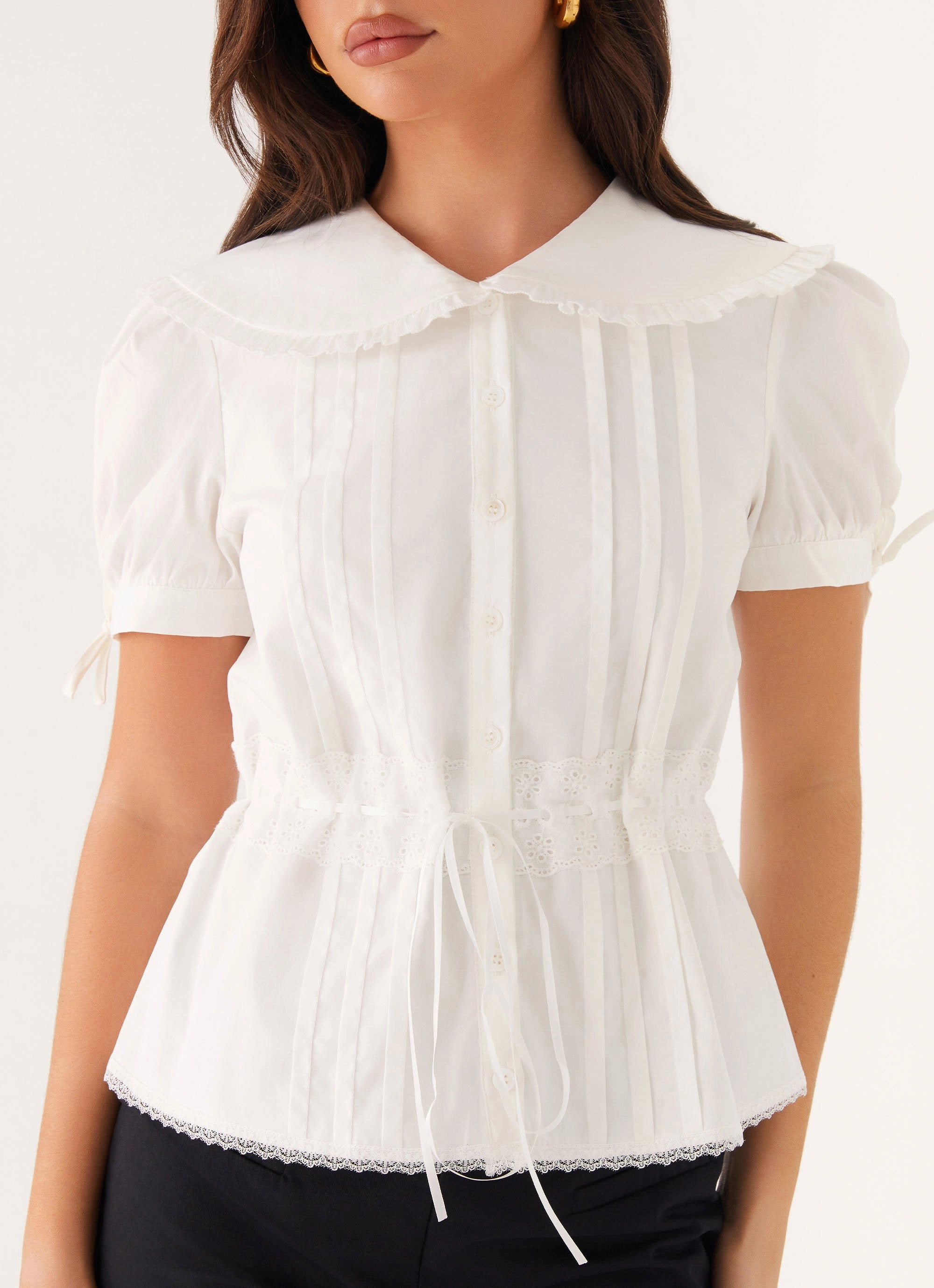 Yarn Dyed Pattern Cloth Summer Polo Valerie Blouse - White