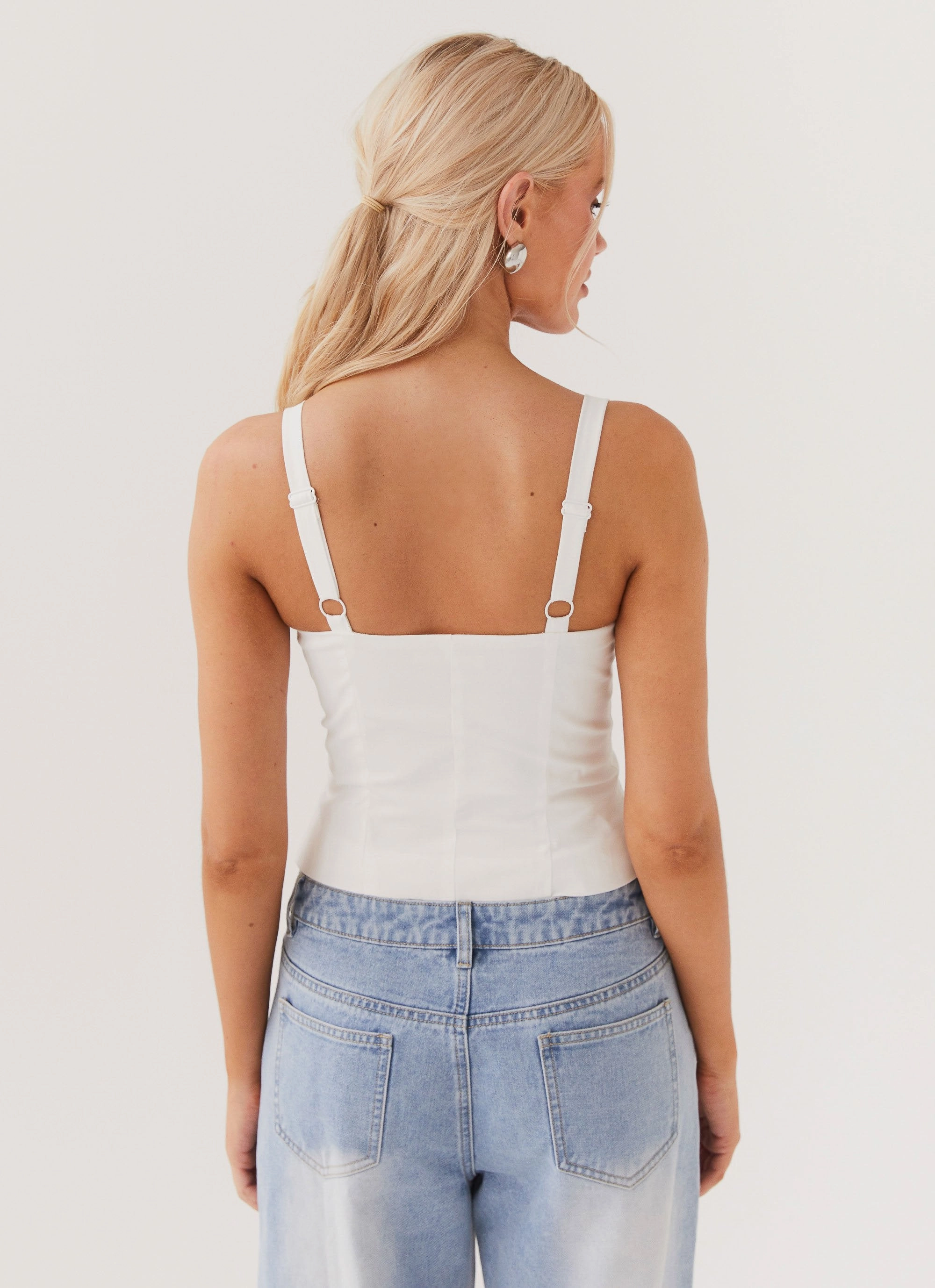 Hopeful Hearts Bustier Top - White Sleeveless Tee Soft Touch Fabric