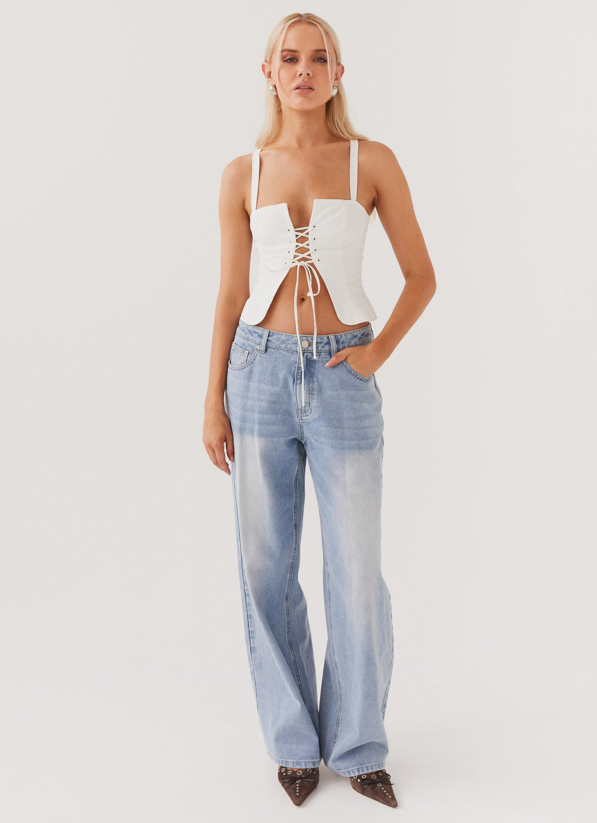 Formal Blouse RawEdgedDesign Hopeful Hearts Bustier Top - White