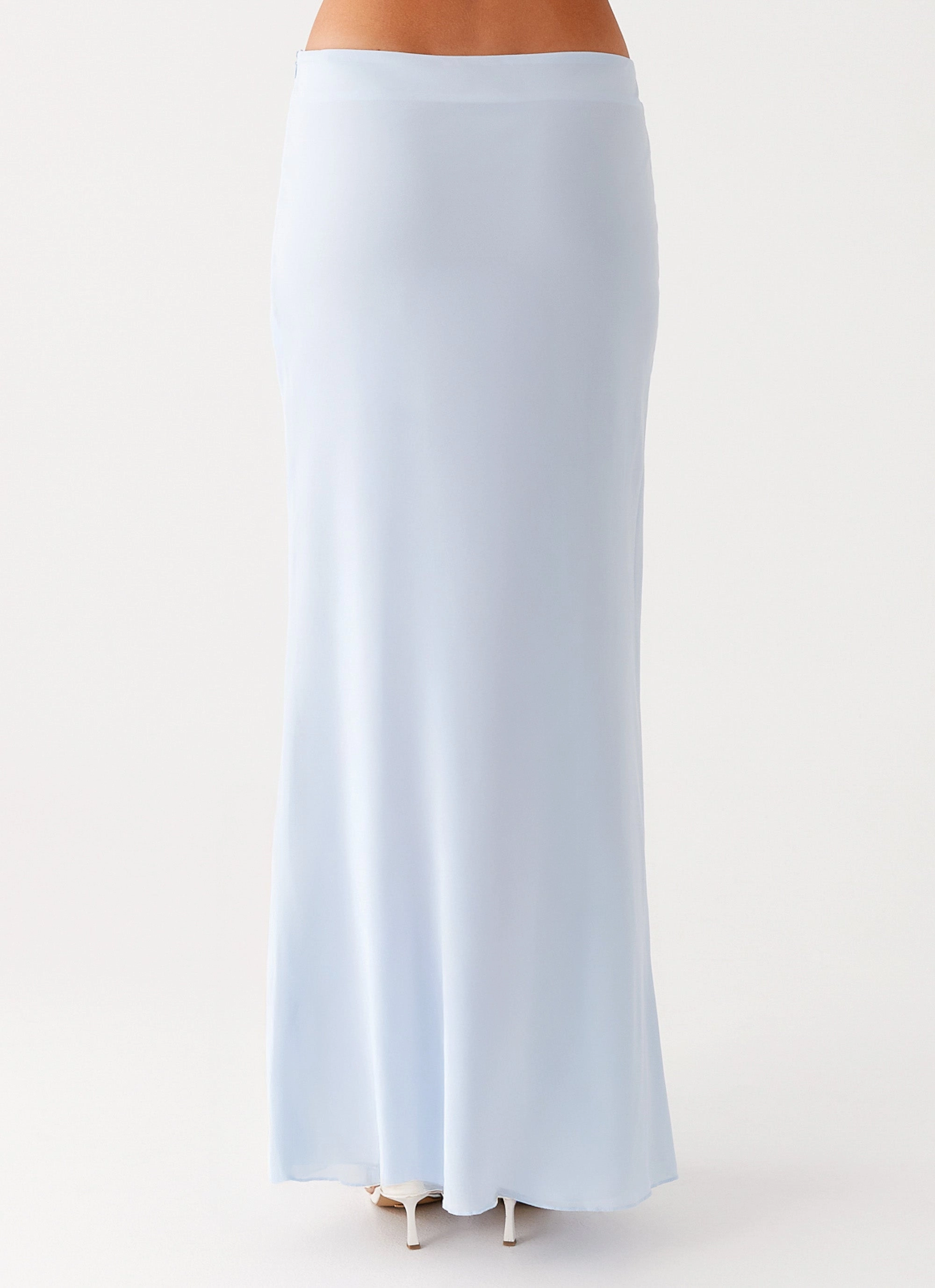 Double Layered Hem Michaella Chiffon Maxi Skirt - Blue