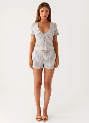 Adalina Shorts - Grey Check Long Wear Walk Friendly