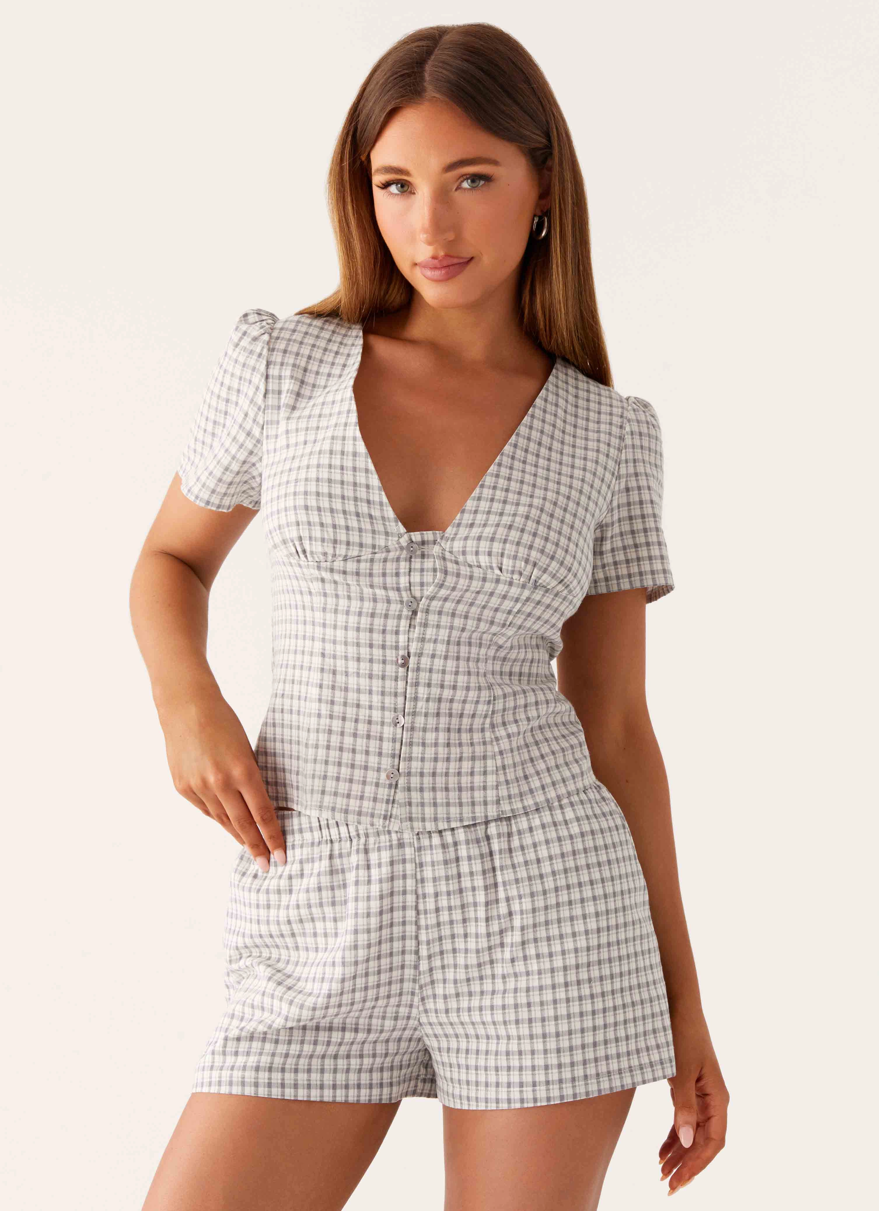 Comfort for All Layer-Friendly Fit Adalina Shorts - Grey Check