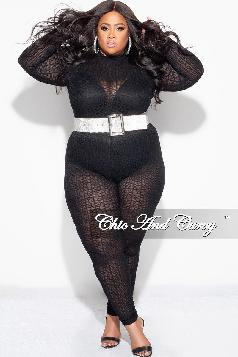 Final Sale Plus Size 2pc Sheer Lace Bodysuit Pants Set in Black No Irritation Seams Chilly Day Layers