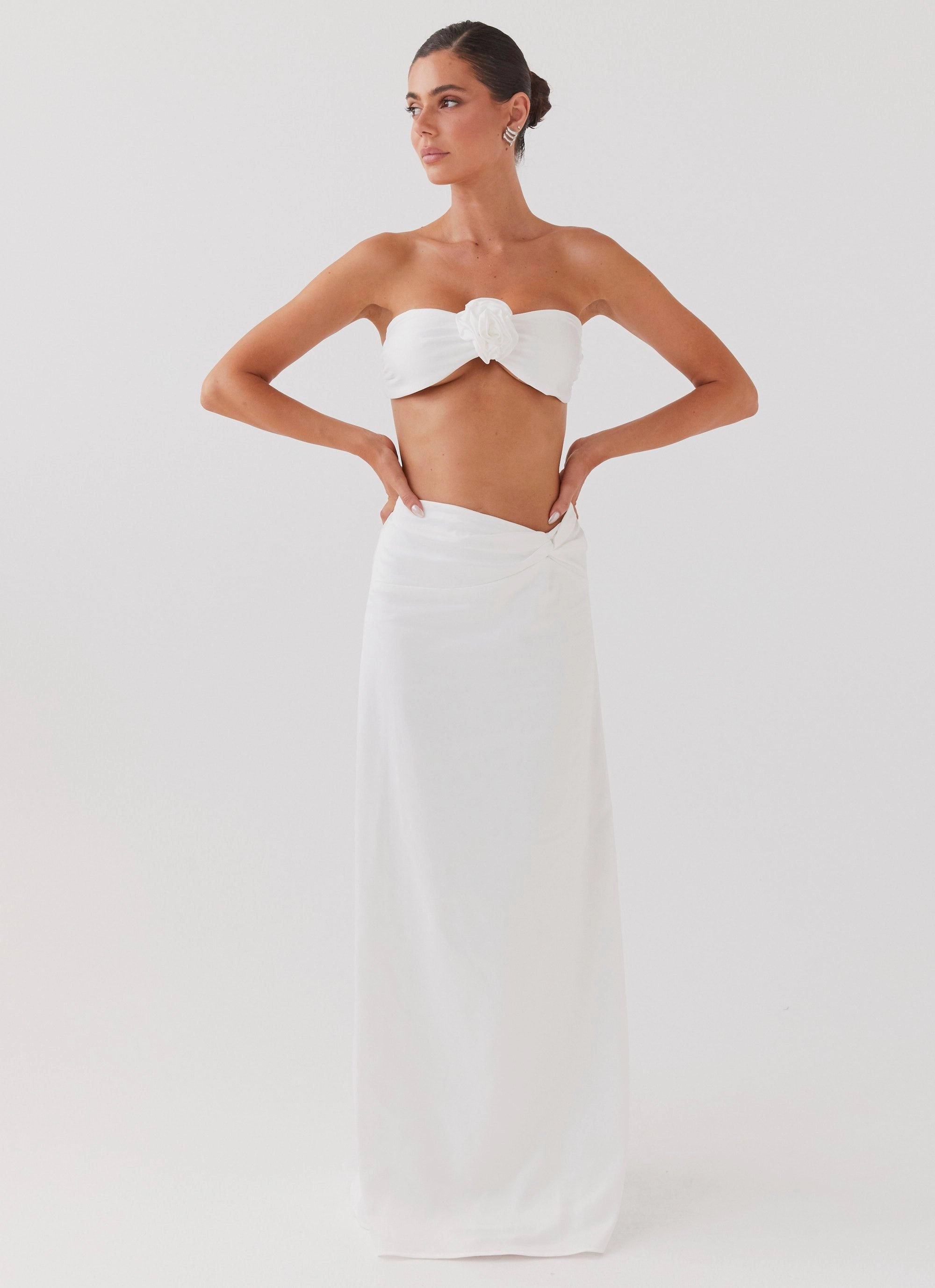 Long Sleeve Shirt Crescent Light Rose Bandeau Top - Ivory