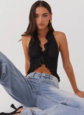 Tanya Mesh Frill Top - Black AntiBacterial Coating