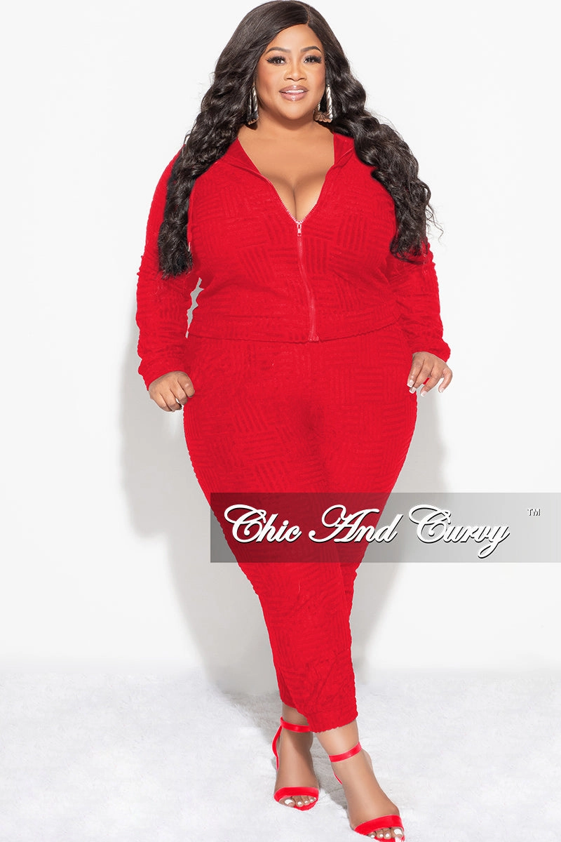 Sustainable Material Blend Breathable wear Final Sale Plus Size 2pc Hooded Zip-Up Jacket and Pants Set in Red