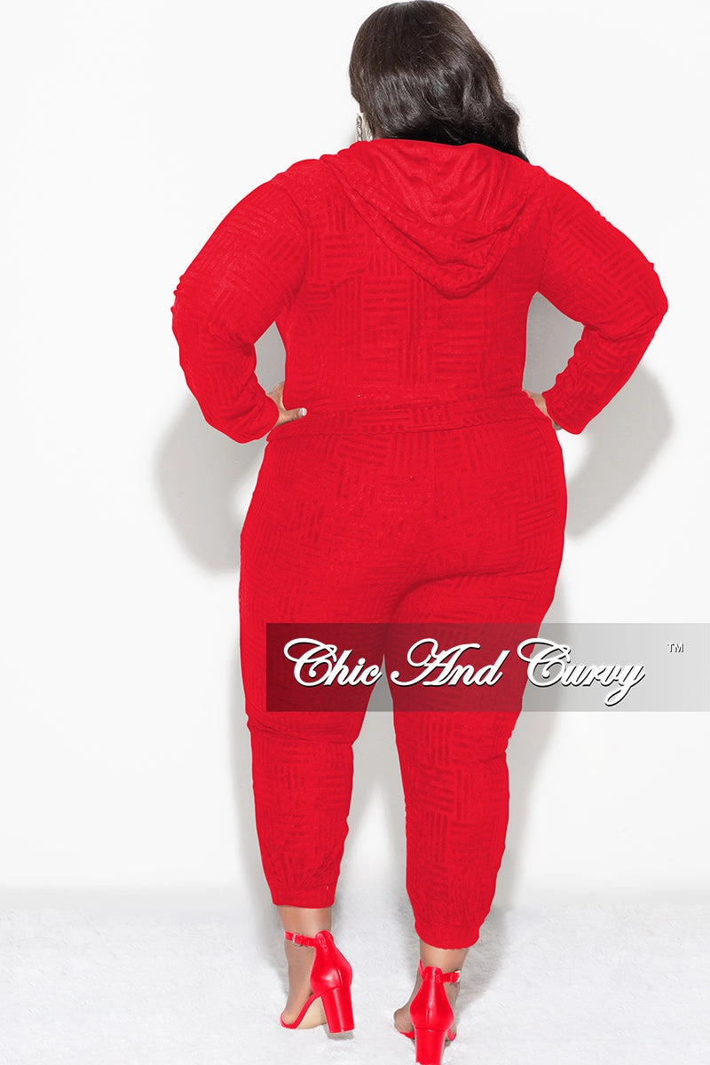 Final Sale Plus Size 2pc Hooded Zip-Up Jacket and Pants Set in Red Moisture control