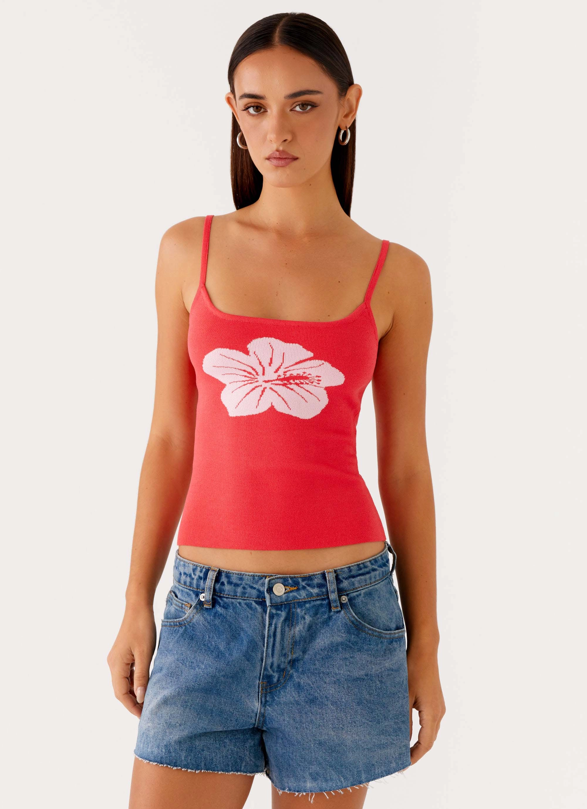 Reinforced Stress Points EasyCareMaterial Ofira Knit Tank Top - Red Floral