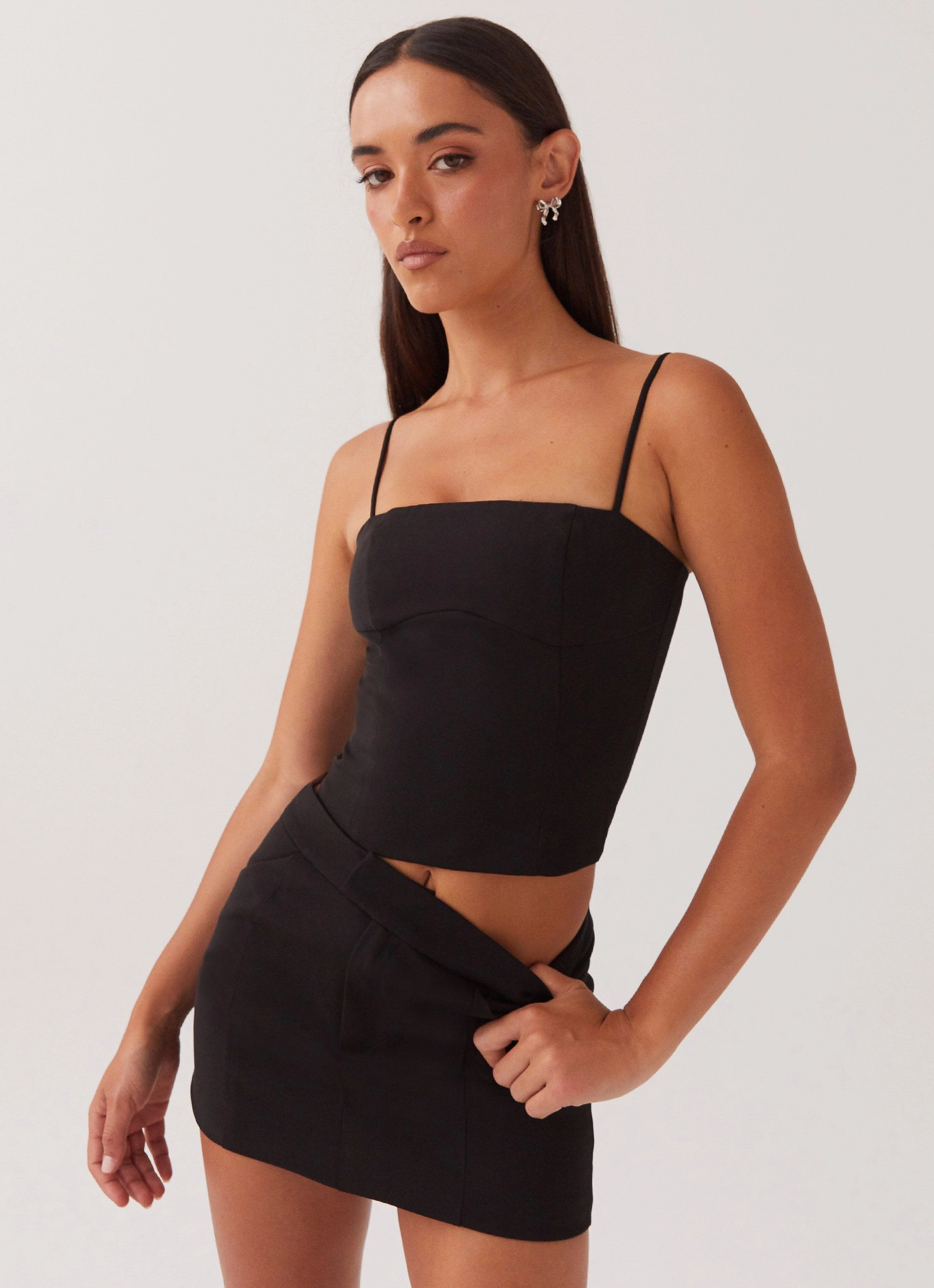 Eliana Crop Top - Black EcoFriendlyMaterial Reflective Accent Stripes