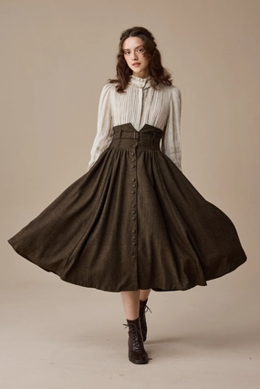 Bette 28 | Retro Belted Wool Skirt BondedShoulderTaping