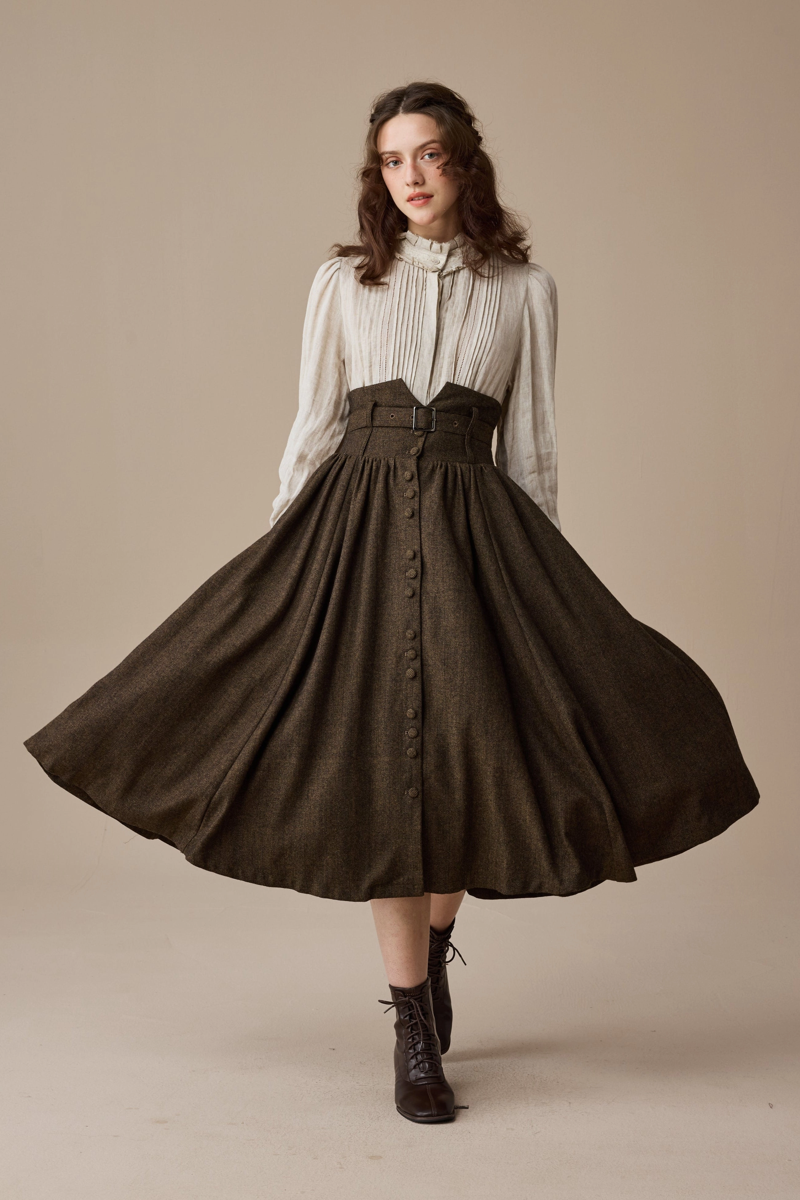Bette 28 | Retro Belted Wool Skirt BondedShoulderTaping