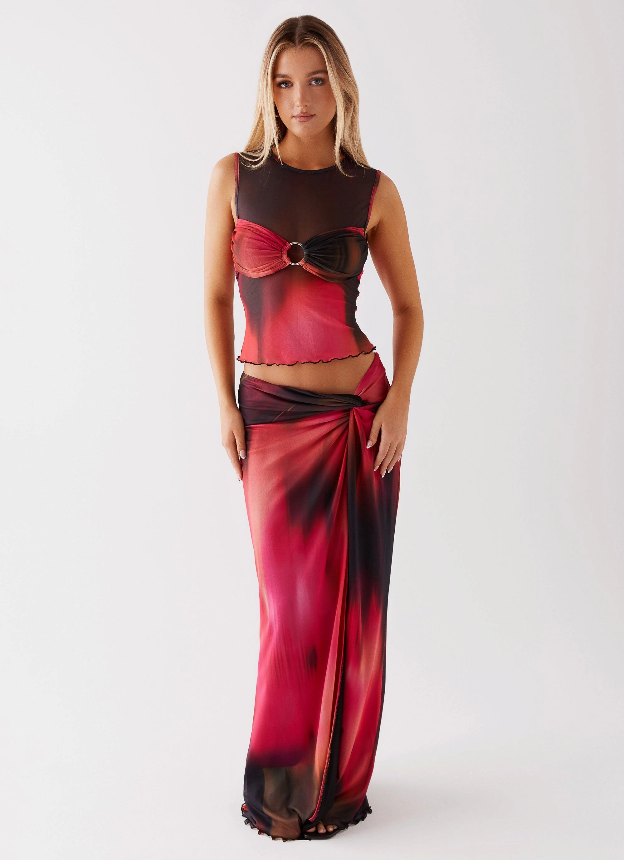 Unisex style Relax Mode Caprise Maxi Skirt - Pink Print