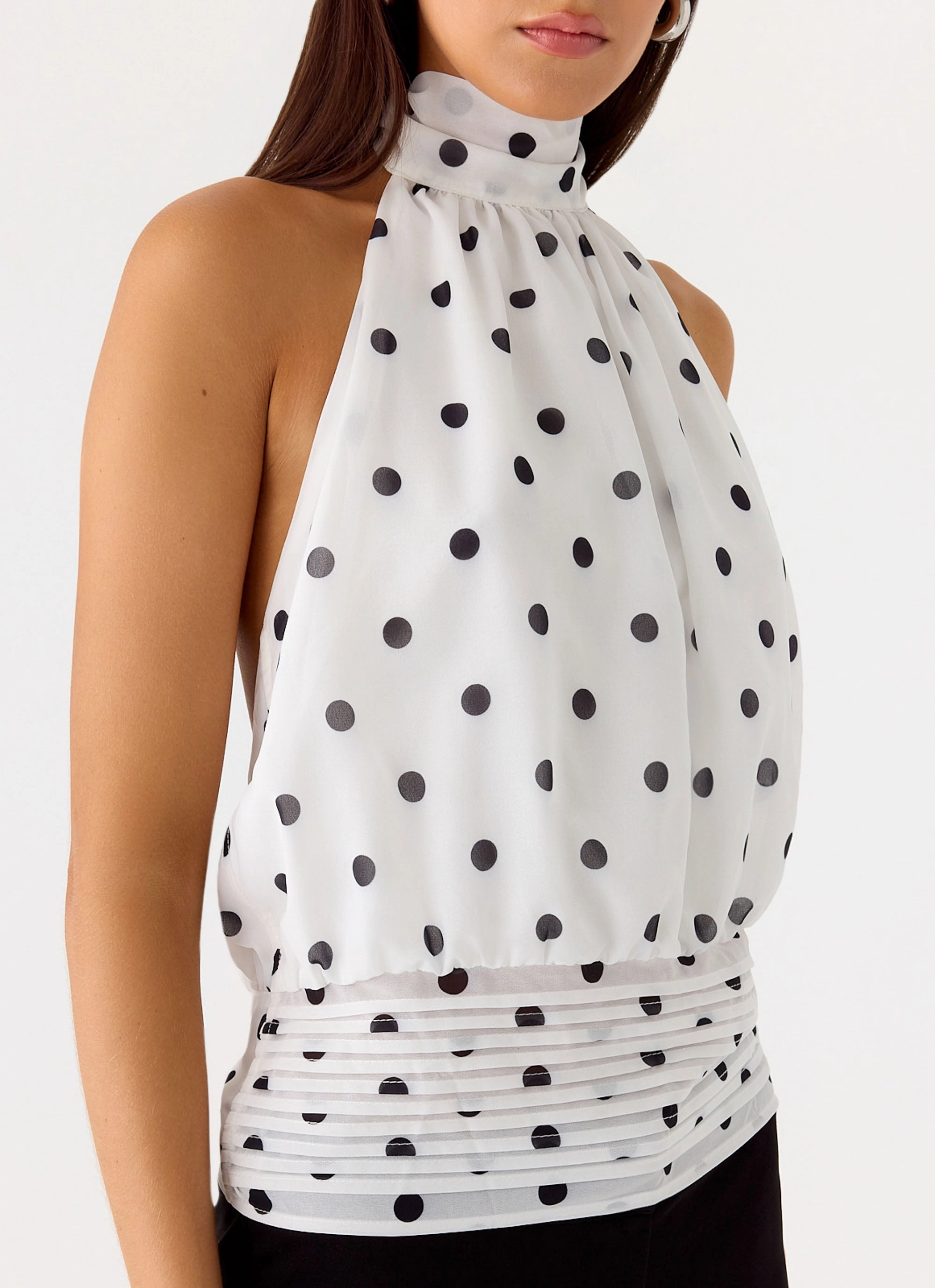 MinimalistStyle Willow Chiffon Top - White Polkadot