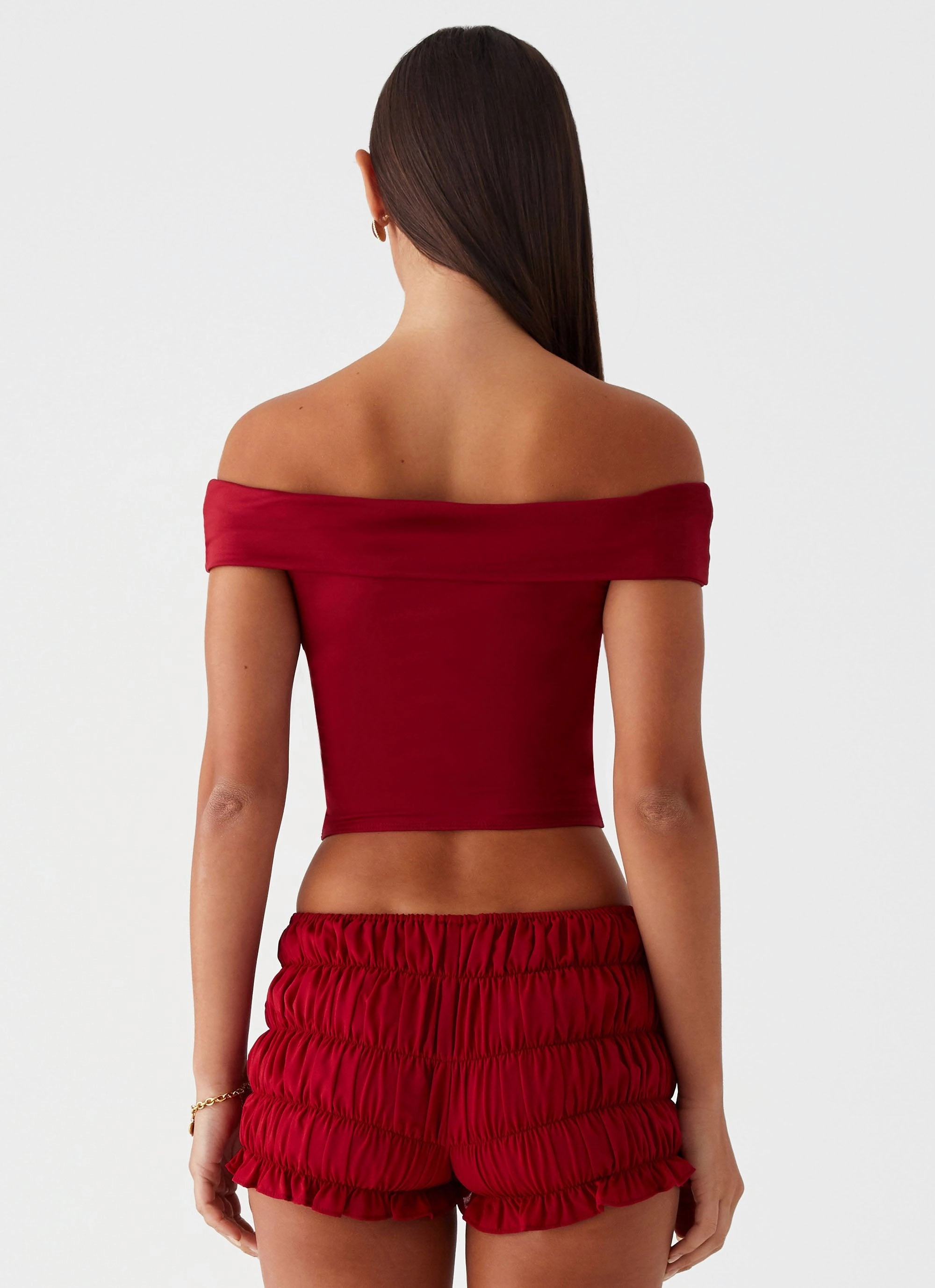 UVProtective Coating Trixie Twist Off Shoulder Top - Maroon